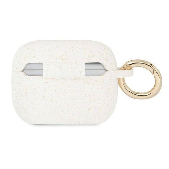 GUESS White Gold Glitter AirPod PRO Keychain Ring Silicone Case - Picture 3 of 6